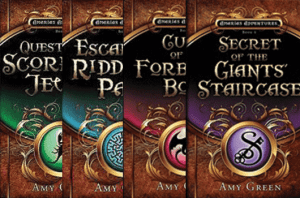 All four books in the Amarias series lined up next to one another.